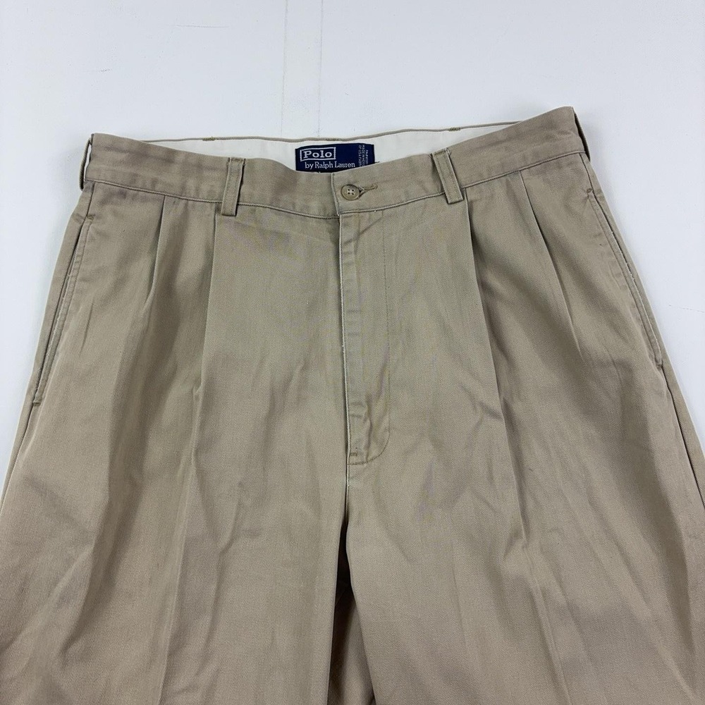 Vintage Polo Ralph Lauren Hammond Pants Mens 35x30 Beige Classic Chino Pleated